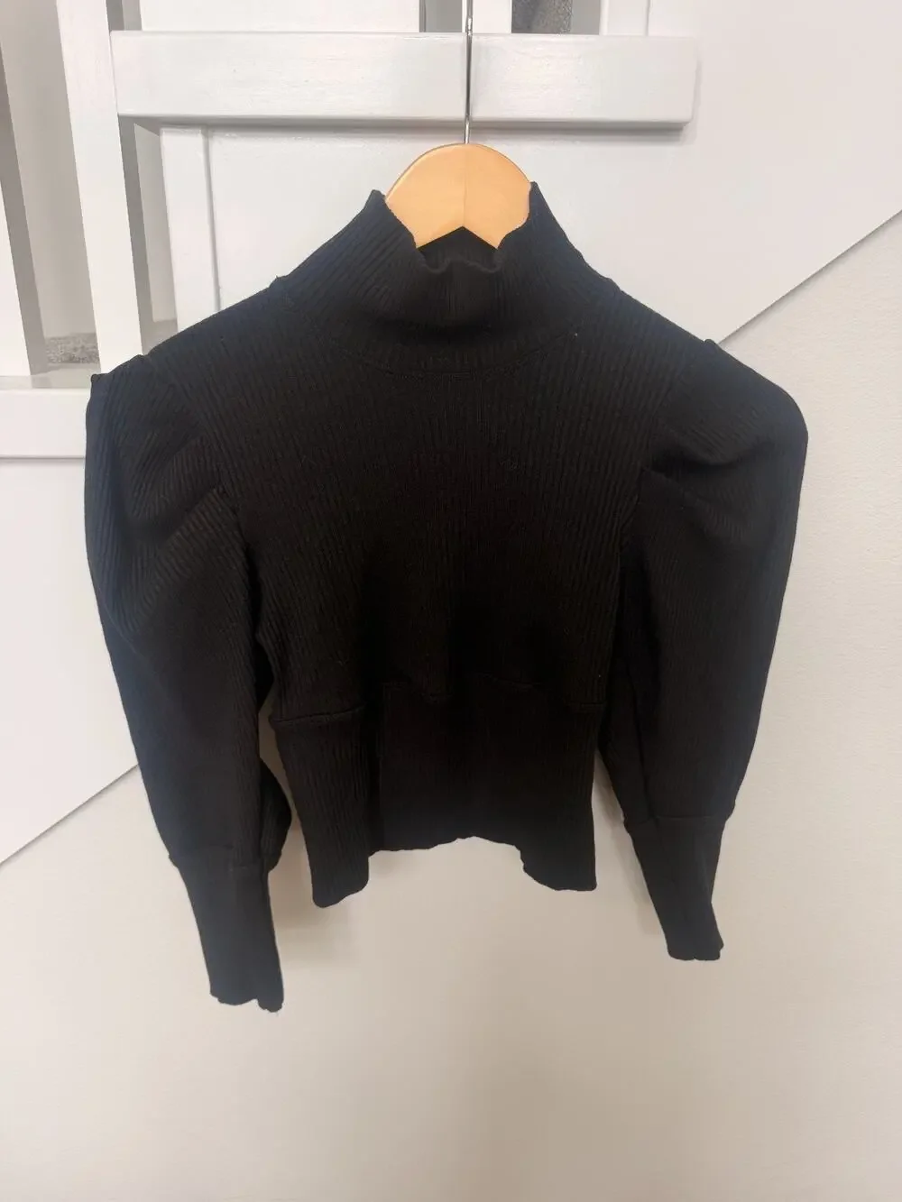 Free People Womens Black Ribbed Mock Neck Cropped Sweater Size XS Made in Turkey